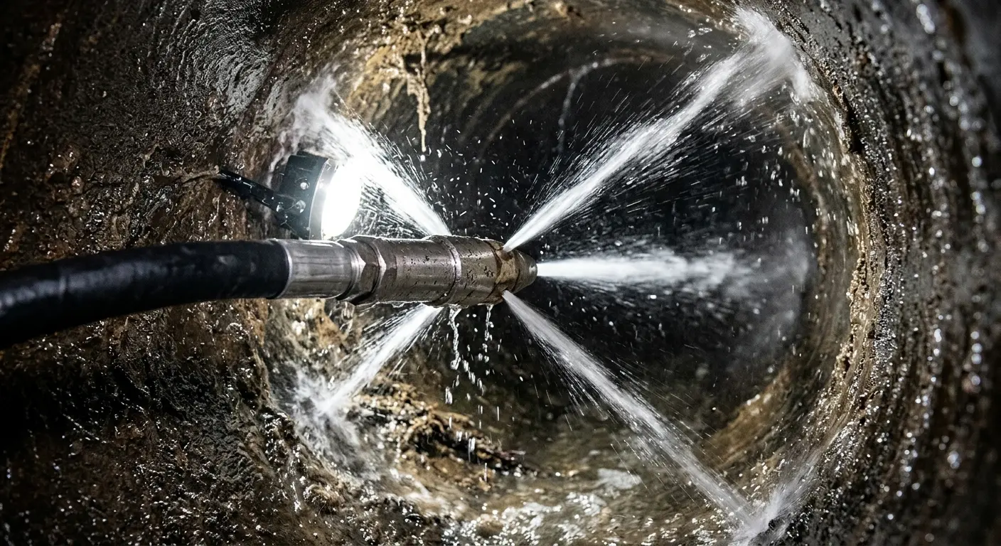 High-pressure hydro jetting nozzle cleaning sewer pipe for Sewer Cleanout in Wyoming